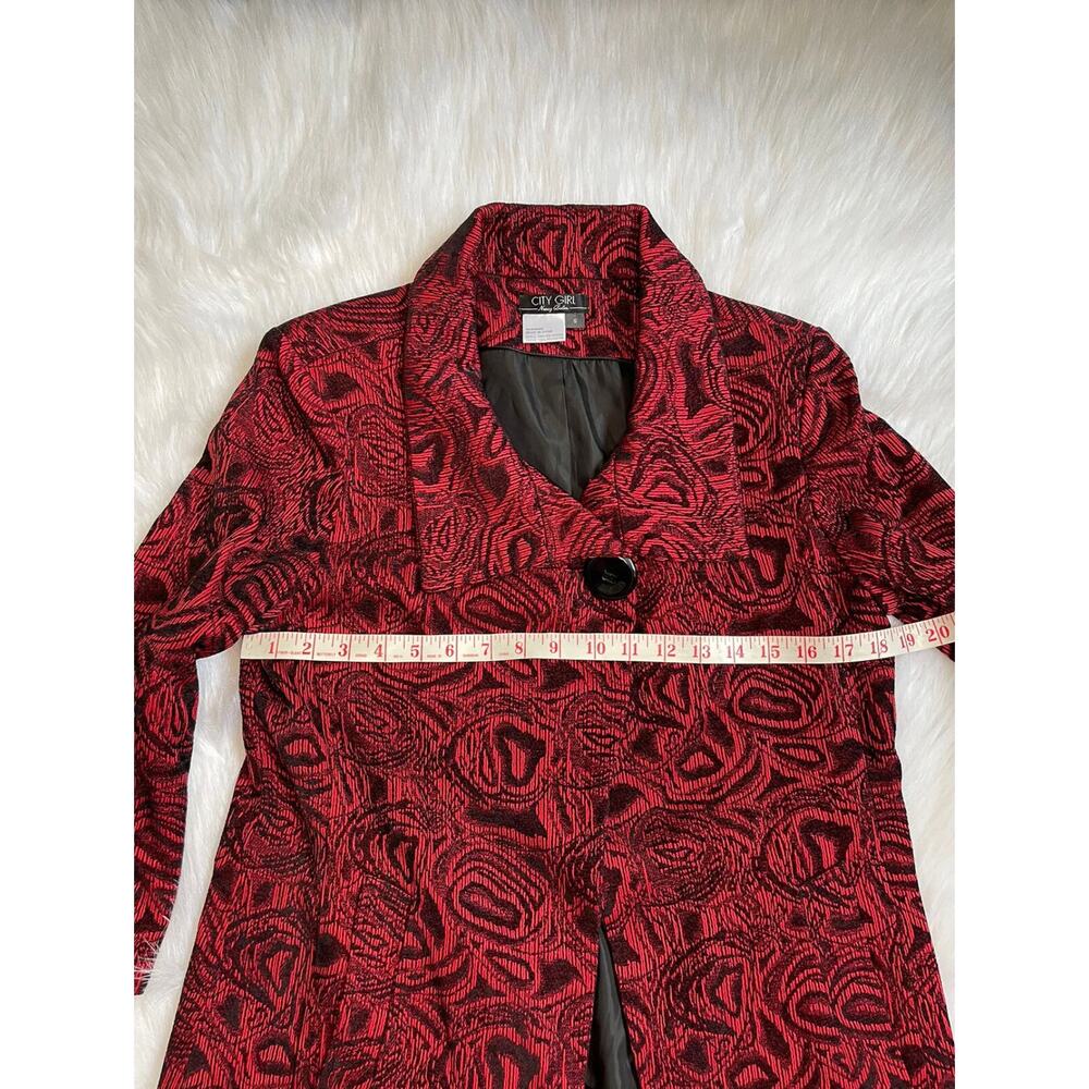 City Girl Nancy Bolen Blazer Jacket Red Black Embroidered Button Size Small -EUC - Picture 11 of 12